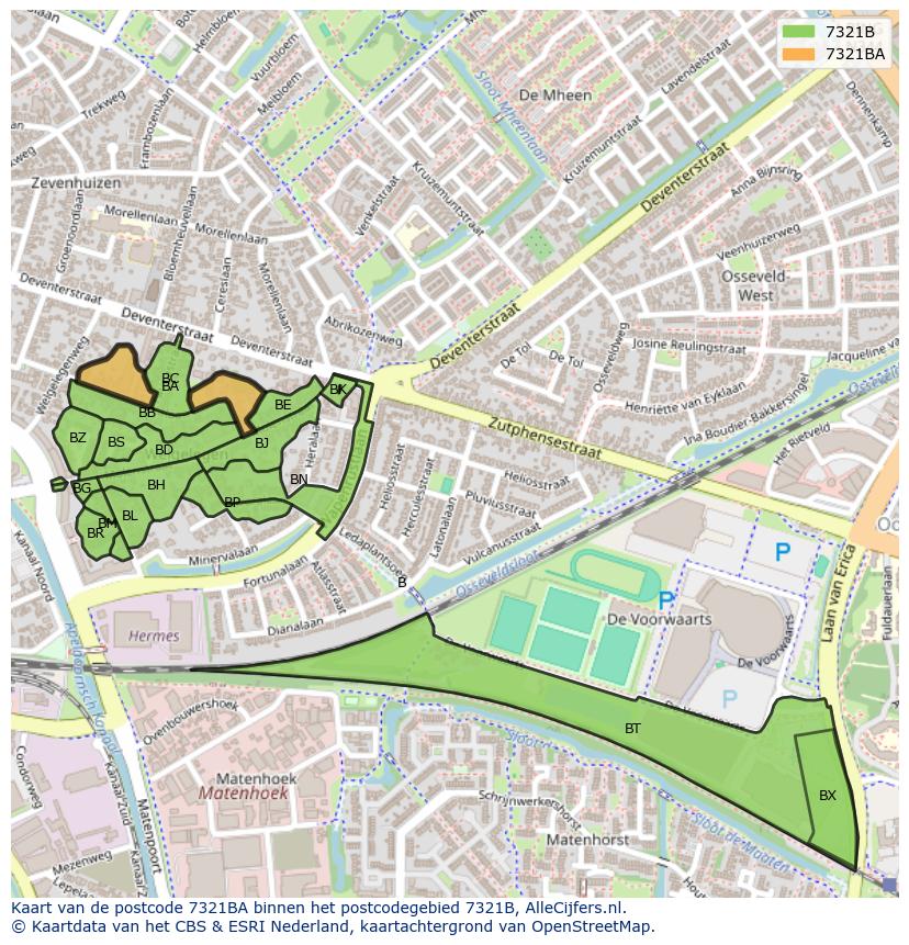 Afbeelding van het postcodegebied 7321 BA op de kaart.
