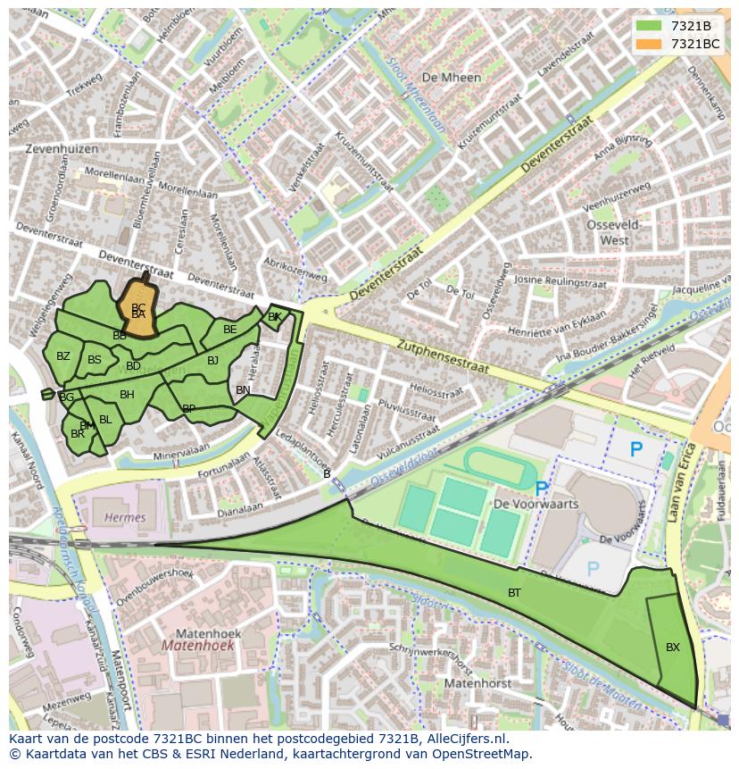 Afbeelding van het postcodegebied 7321 BC op de kaart.
