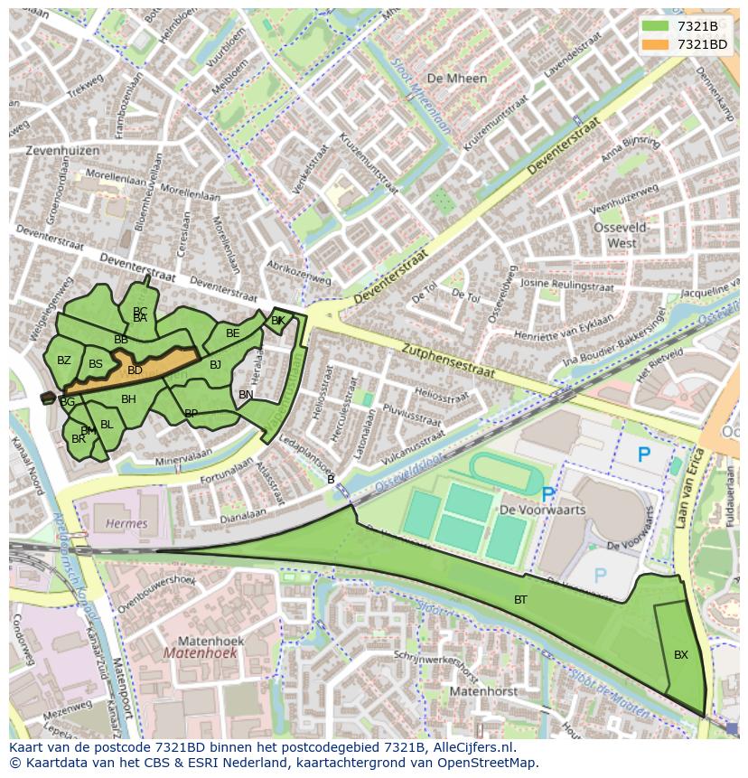 Afbeelding van het postcodegebied 7321 BD op de kaart.