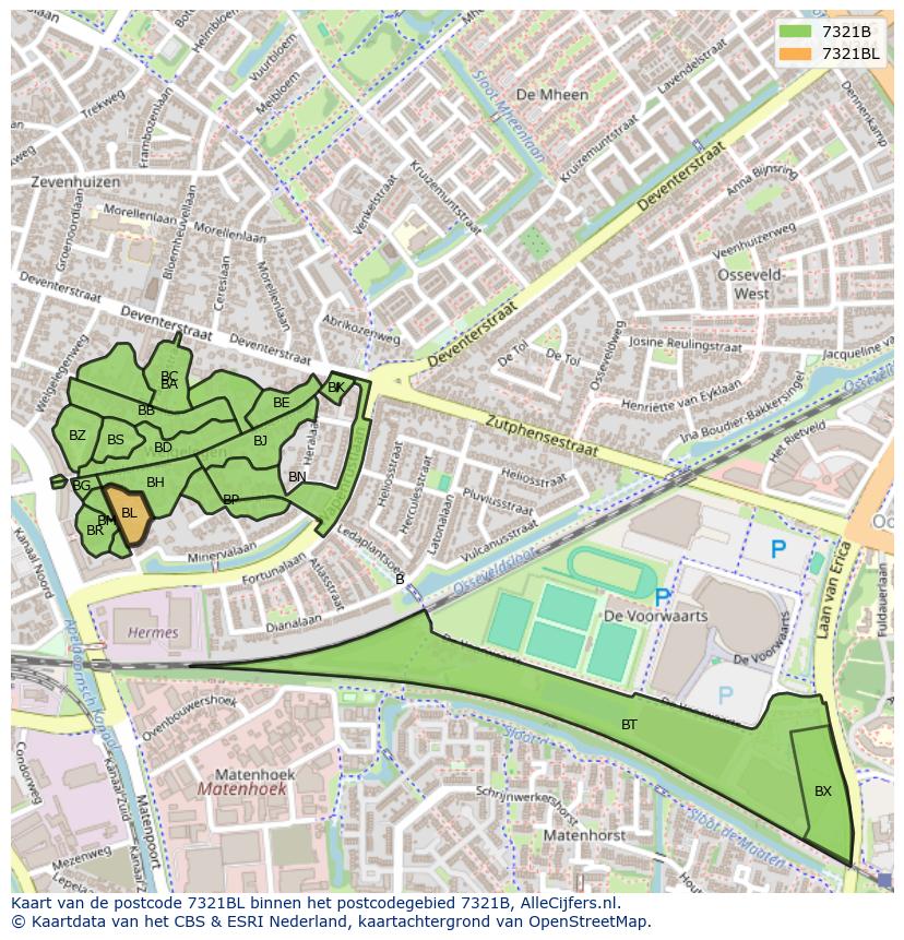 Afbeelding van het postcodegebied 7321 BL op de kaart.