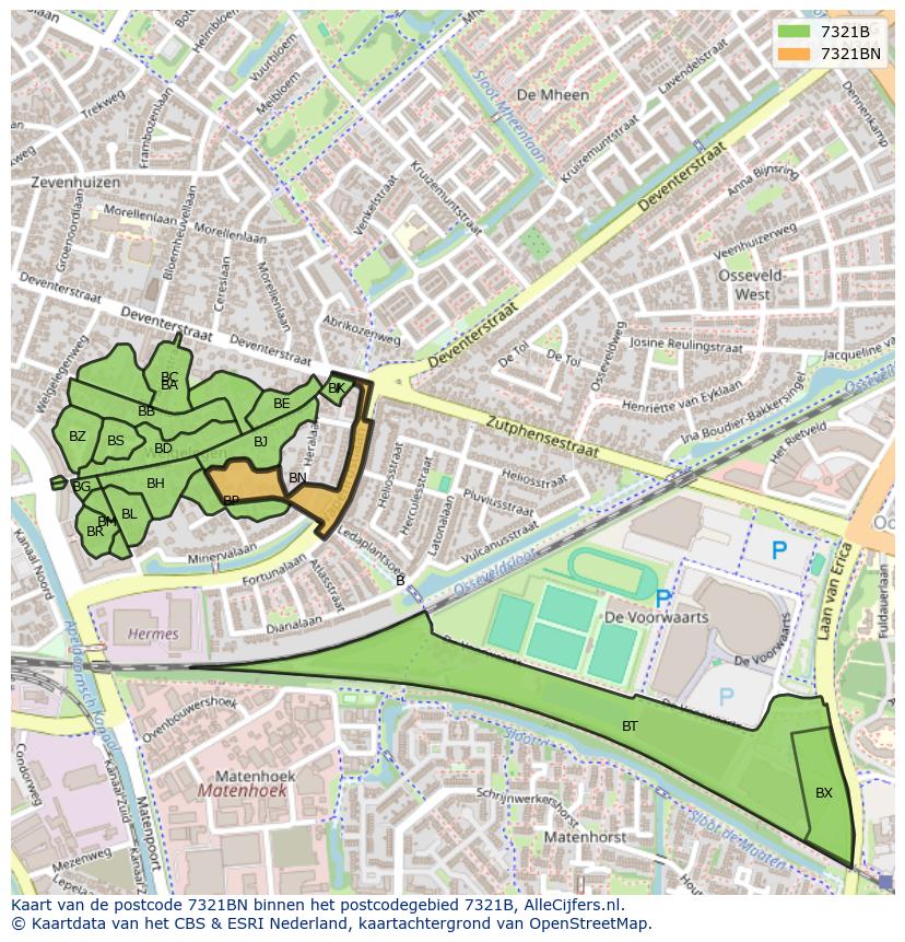 Afbeelding van het postcodegebied 7321 BN op de kaart.