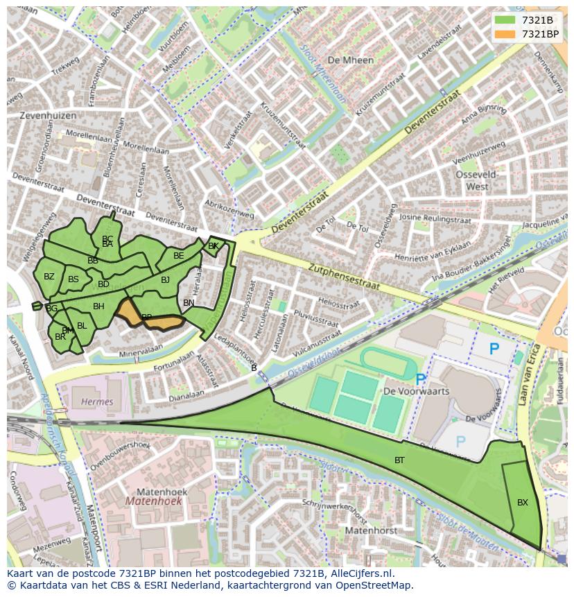 Afbeelding van het postcodegebied 7321 BP op de kaart.