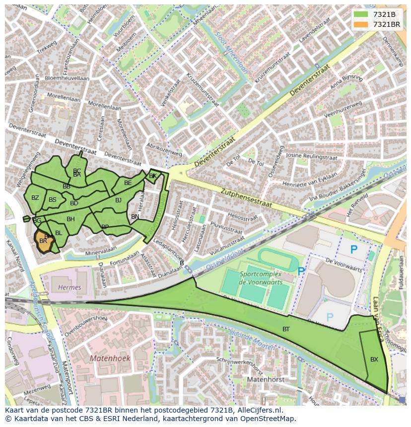 Afbeelding van het postcodegebied 7321 BR op de kaart.