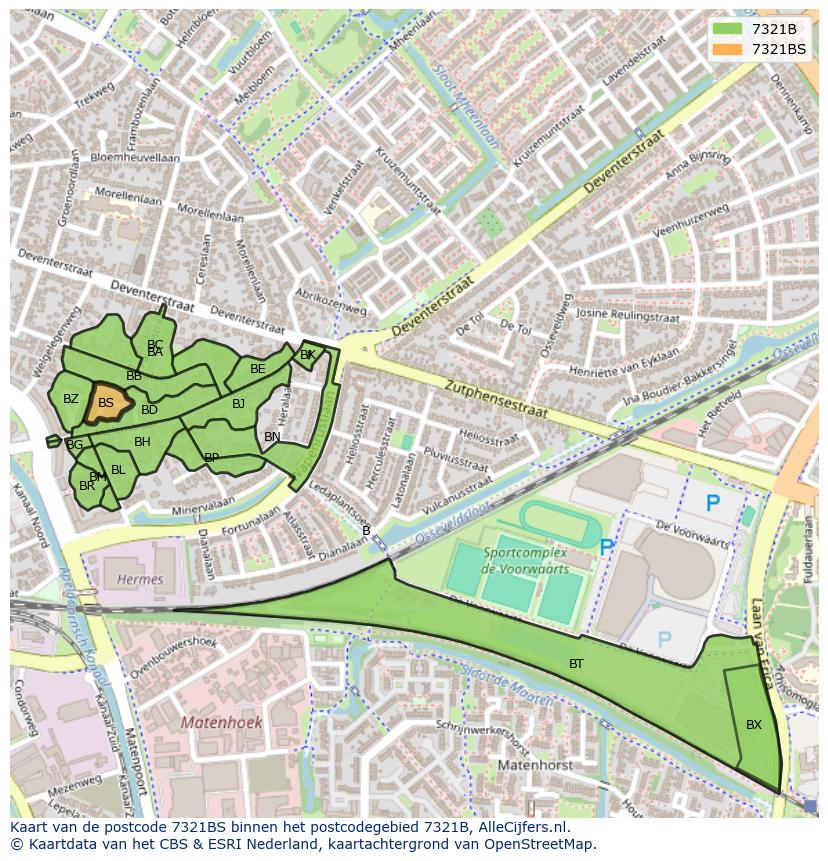 Afbeelding van het postcodegebied 7321 BS op de kaart.