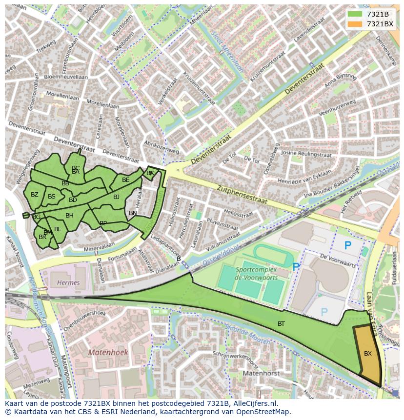 Afbeelding van het postcodegebied 7321 BX op de kaart.