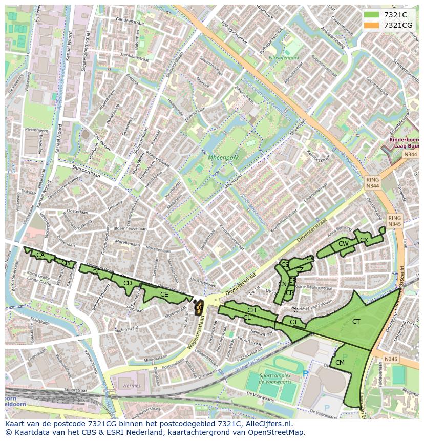 Afbeelding van het postcodegebied 7321 CG op de kaart.