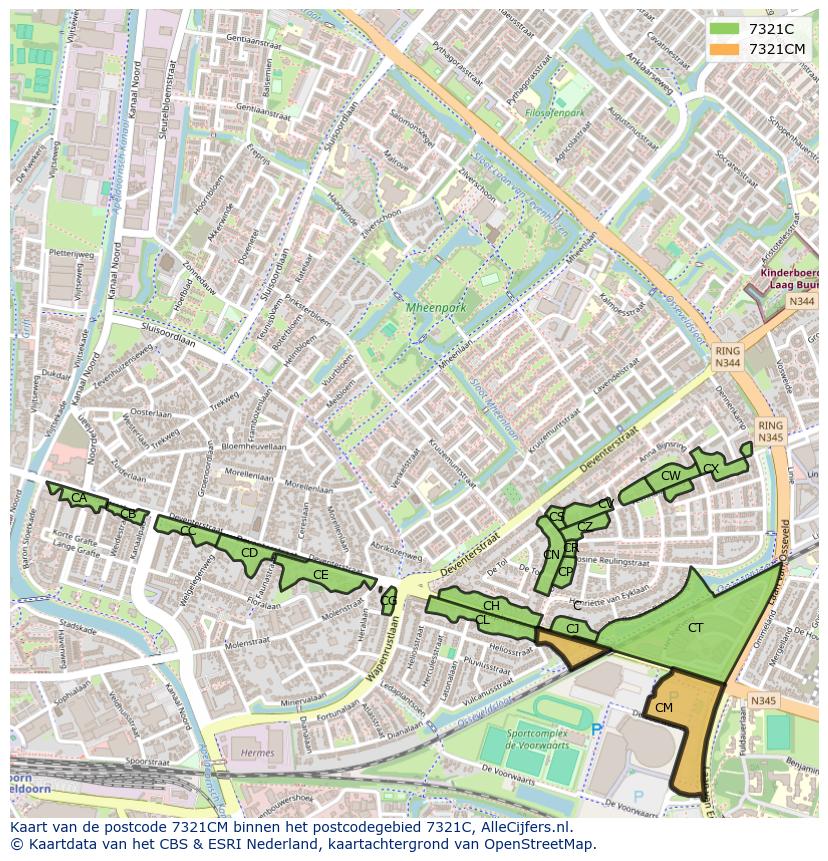 Afbeelding van het postcodegebied 7321 CM op de kaart.