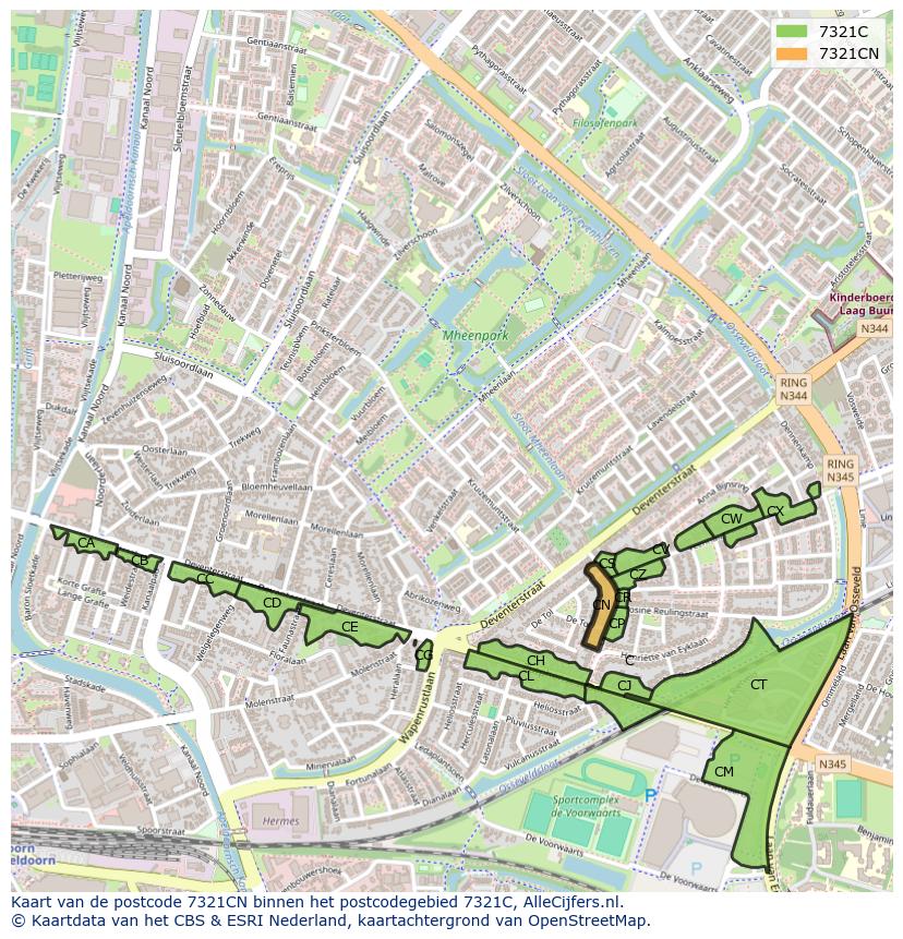 Afbeelding van het postcodegebied 7321 CN op de kaart.