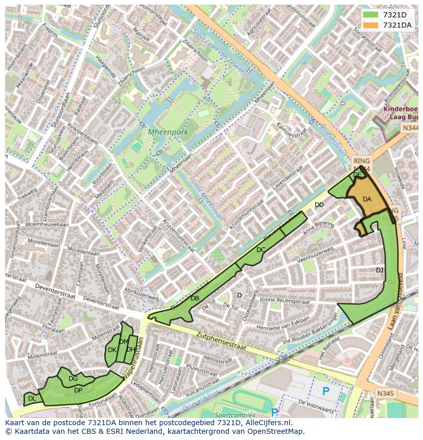 Afbeelding van het postcodegebied 7321 DA op de kaart.