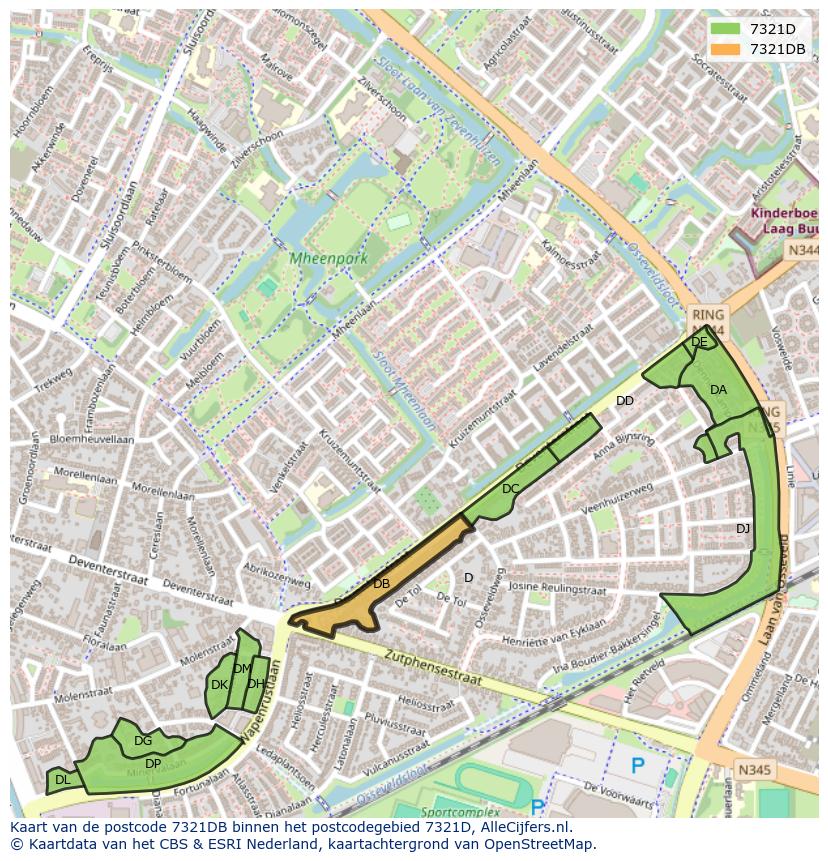 Afbeelding van het postcodegebied 7321 DB op de kaart.