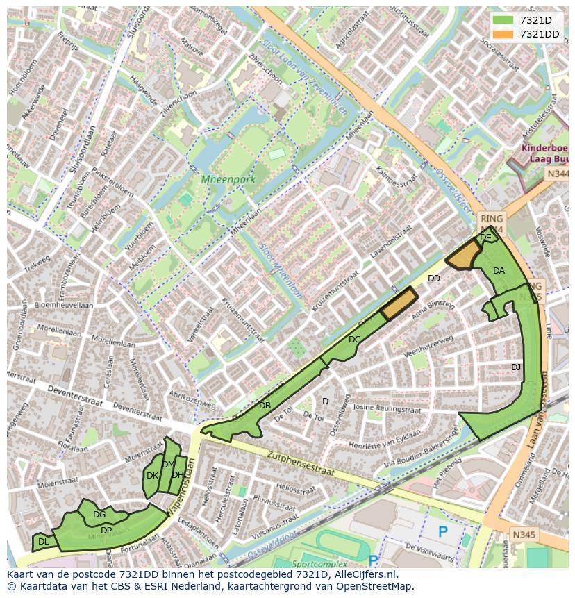 Afbeelding van het postcodegebied 7321 DD op de kaart.