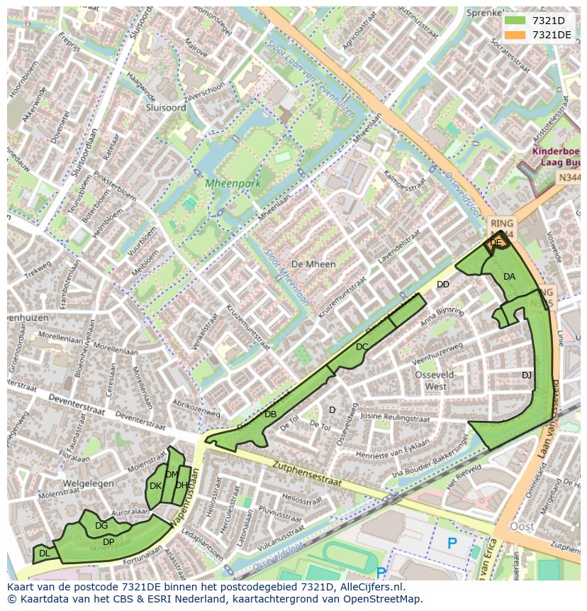 Afbeelding van het postcodegebied 7321 DE op de kaart.