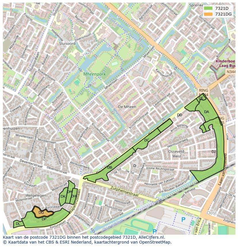 Afbeelding van het postcodegebied 7321 DG op de kaart.