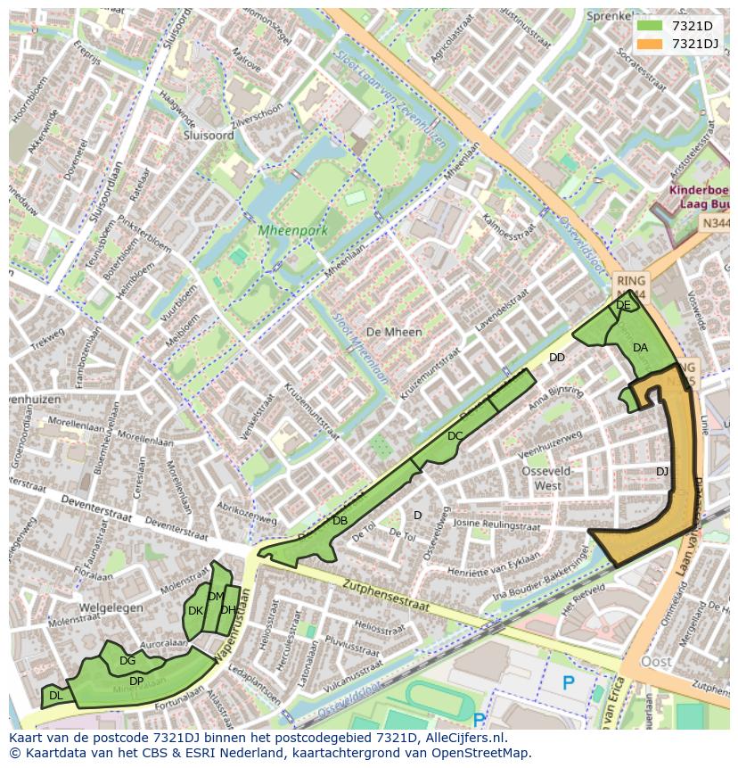 Afbeelding van het postcodegebied 7321 DJ op de kaart.