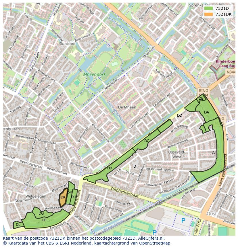 Afbeelding van het postcodegebied 7321 DK op de kaart.