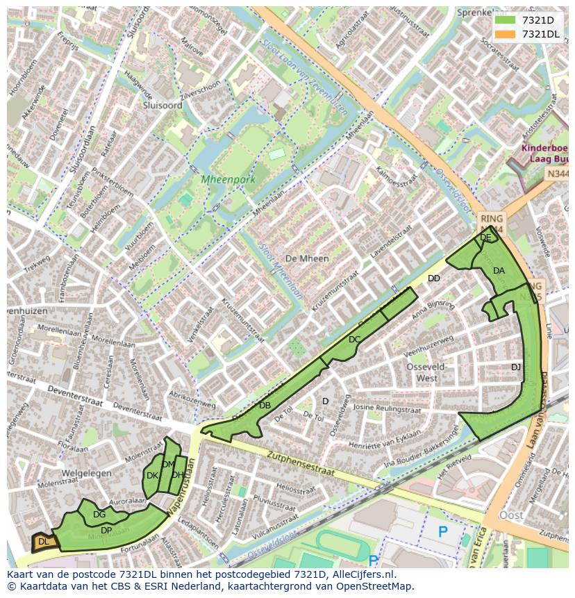Afbeelding van het postcodegebied 7321 DL op de kaart.