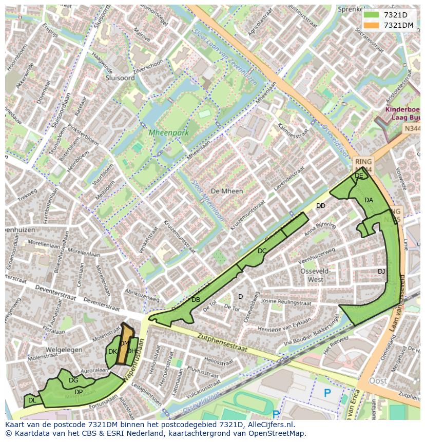 Afbeelding van het postcodegebied 7321 DM op de kaart.