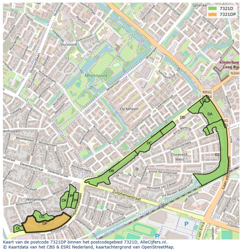 Afbeelding van het postcodegebied 7321 DP op de kaart.