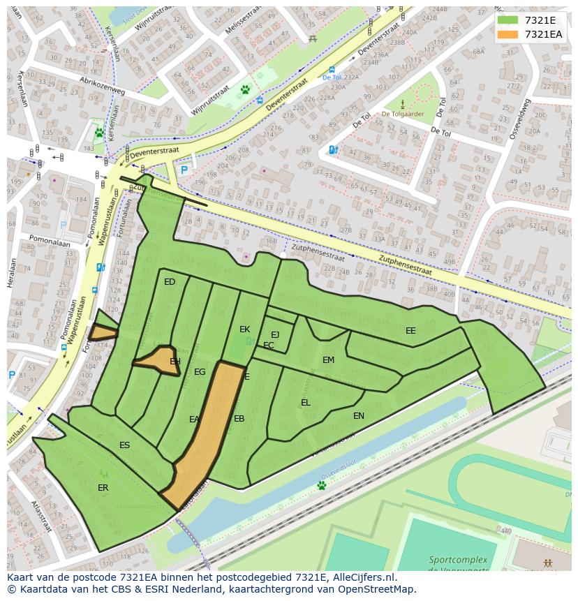 Afbeelding van het postcodegebied 7321 EA op de kaart.