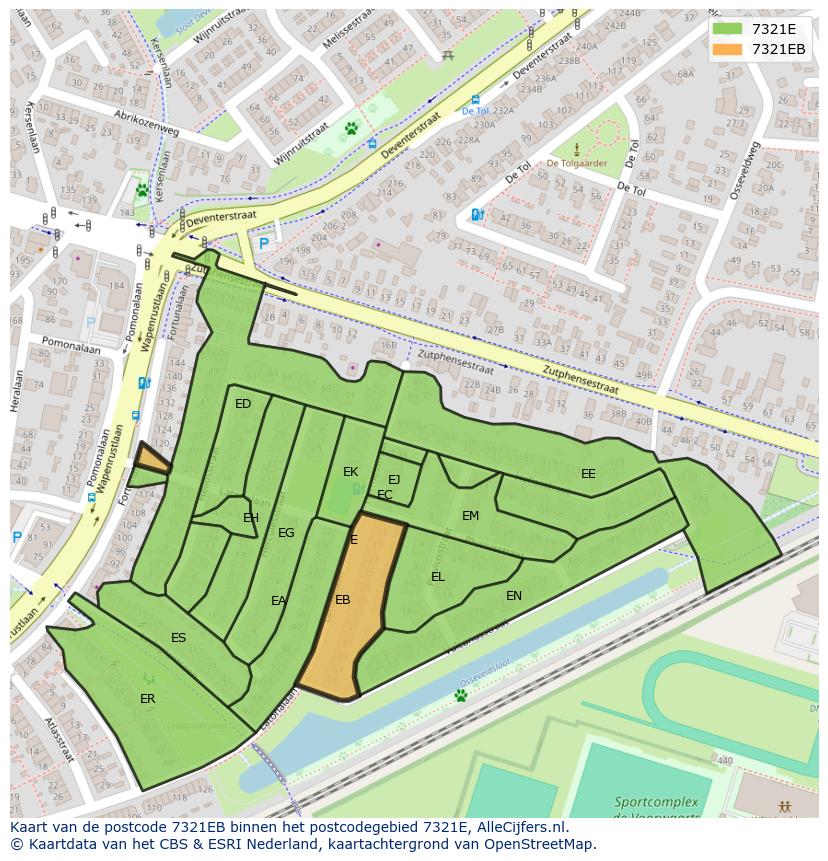 Afbeelding van het postcodegebied 7321 EB op de kaart.