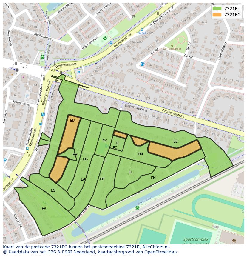 Afbeelding van het postcodegebied 7321 EC op de kaart.