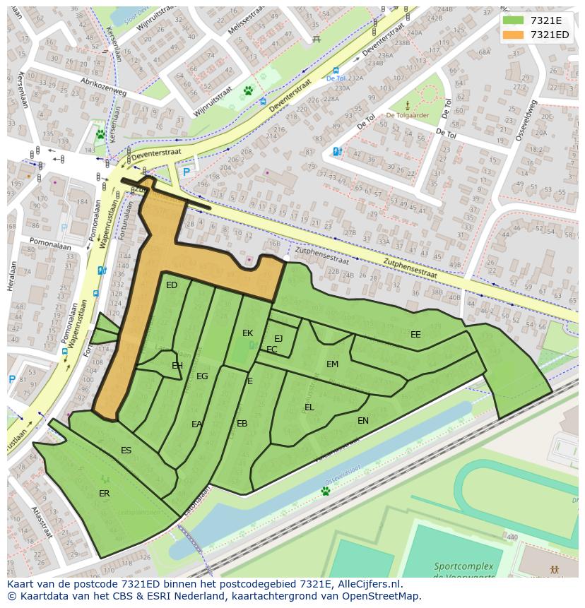 Afbeelding van het postcodegebied 7321 ED op de kaart.