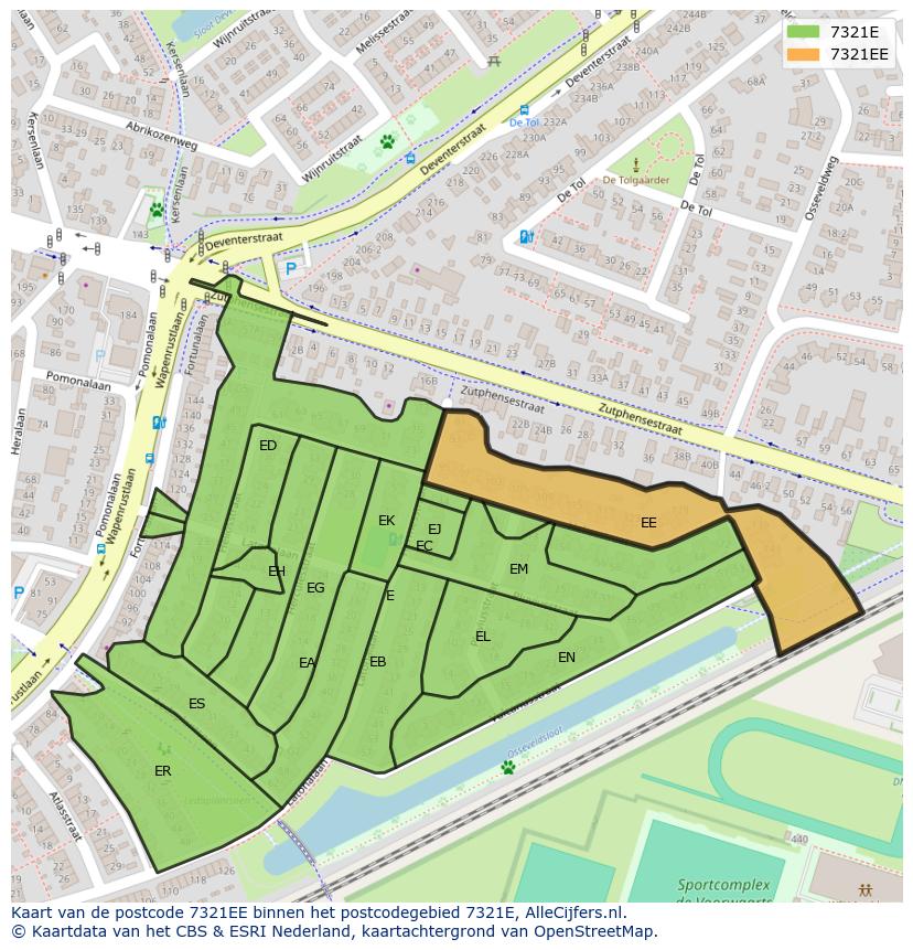 Afbeelding van het postcodegebied 7321 EE op de kaart.