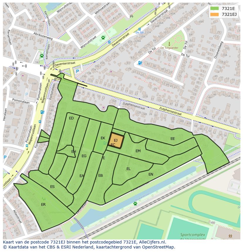Afbeelding van het postcodegebied 7321 EJ op de kaart.