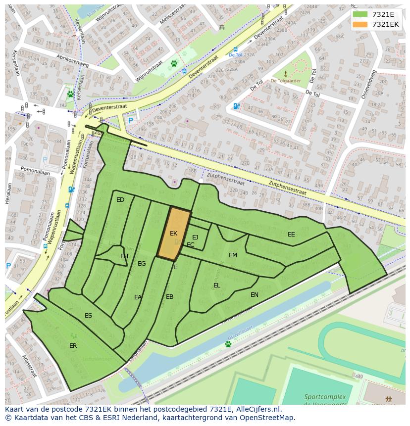 Afbeelding van het postcodegebied 7321 EK op de kaart.