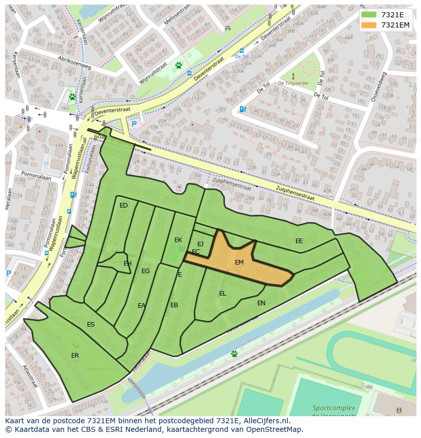 Afbeelding van het postcodegebied 7321 EM op de kaart.