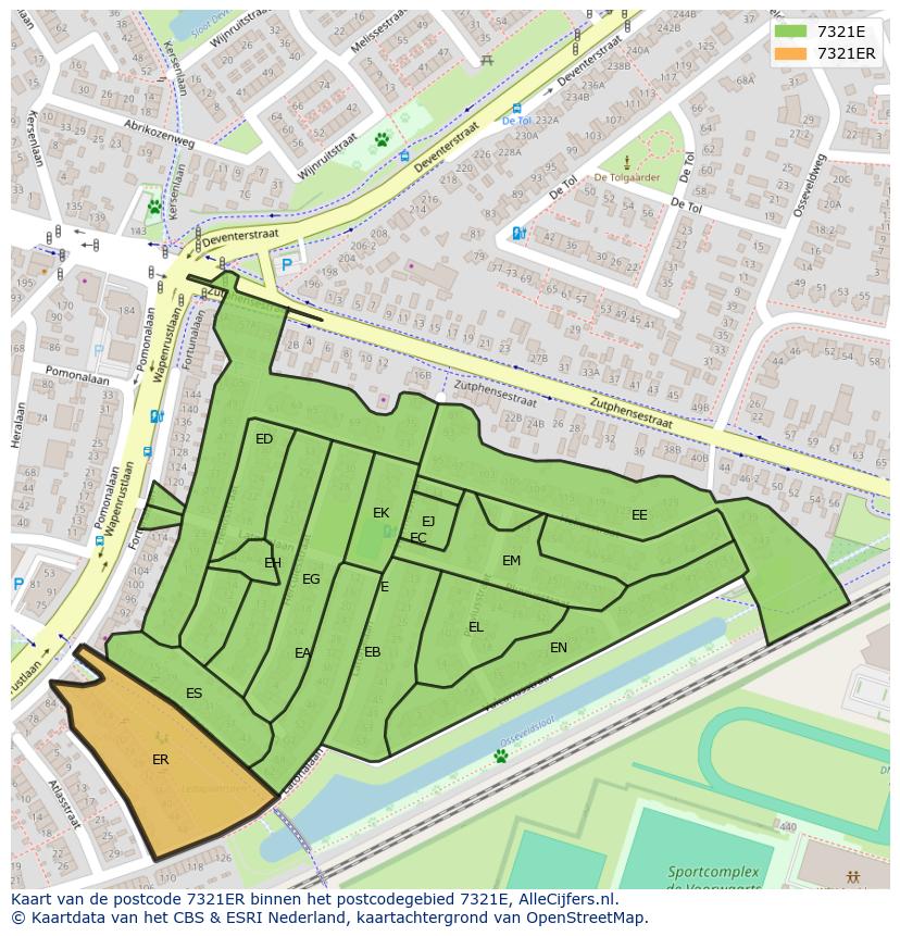 Afbeelding van het postcodegebied 7321 ER op de kaart.