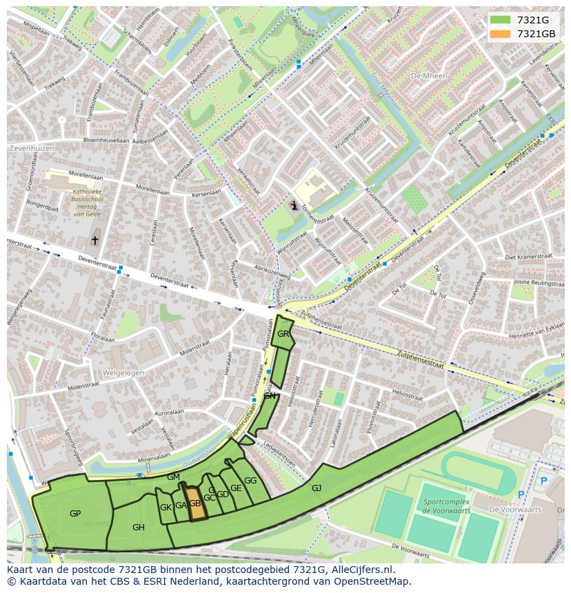 Afbeelding van het postcodegebied 7321 GB op de kaart.