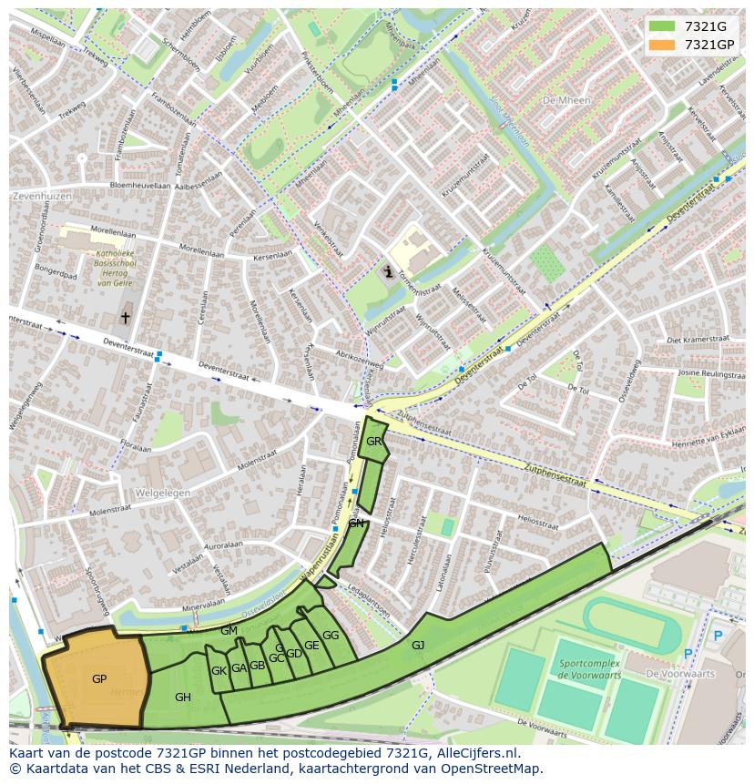 Afbeelding van het postcodegebied 7321 GP op de kaart.