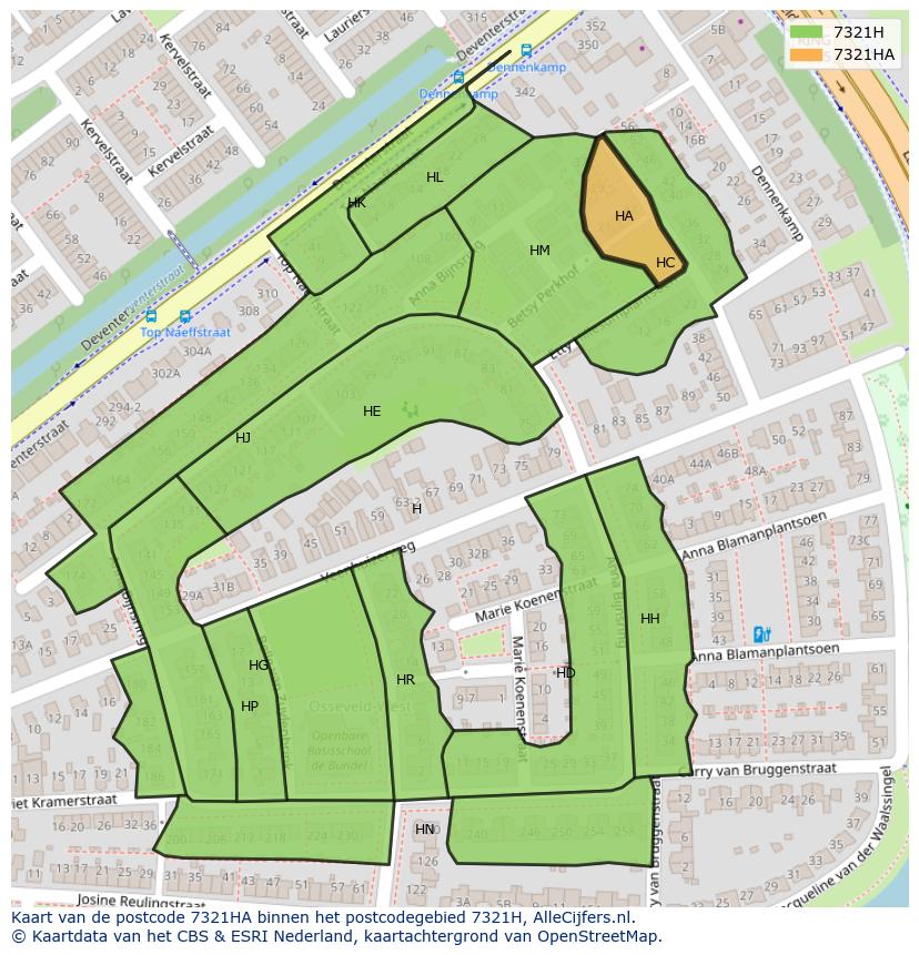 Afbeelding van het postcodegebied 7321 HA op de kaart.