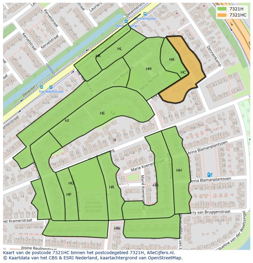 Afbeelding van het postcodegebied 7321 HC op de kaart.
