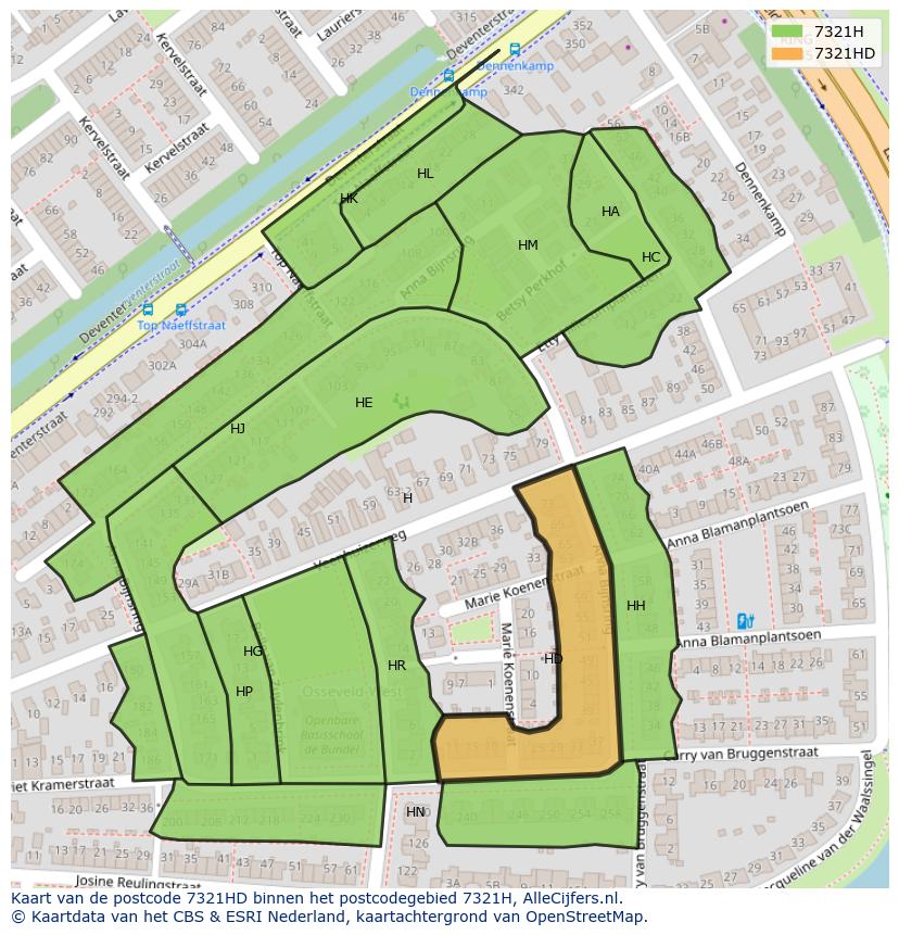Afbeelding van het postcodegebied 7321 HD op de kaart.