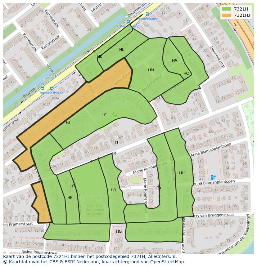 Afbeelding van het postcodegebied 7321 HJ op de kaart.