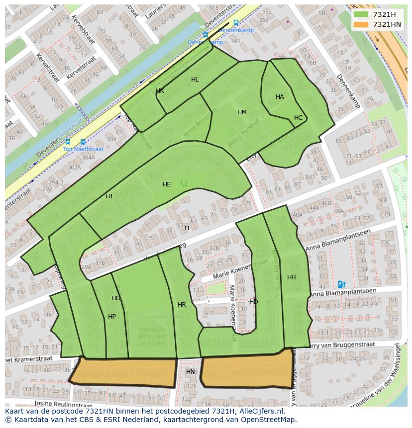 Afbeelding van het postcodegebied 7321 HN op de kaart.