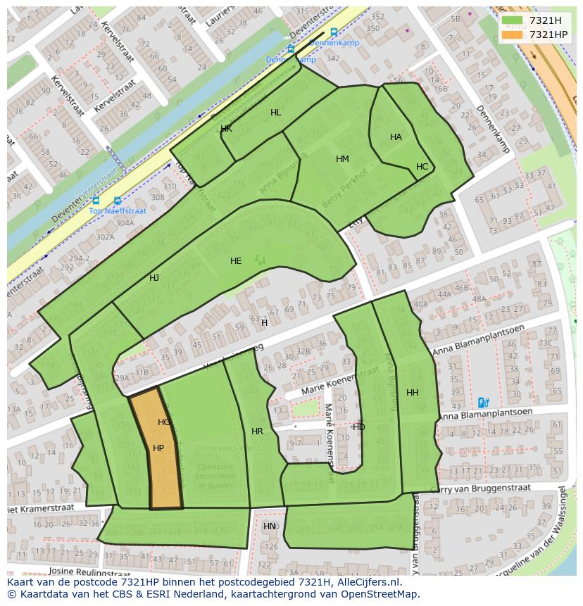 Afbeelding van het postcodegebied 7321 HP op de kaart.