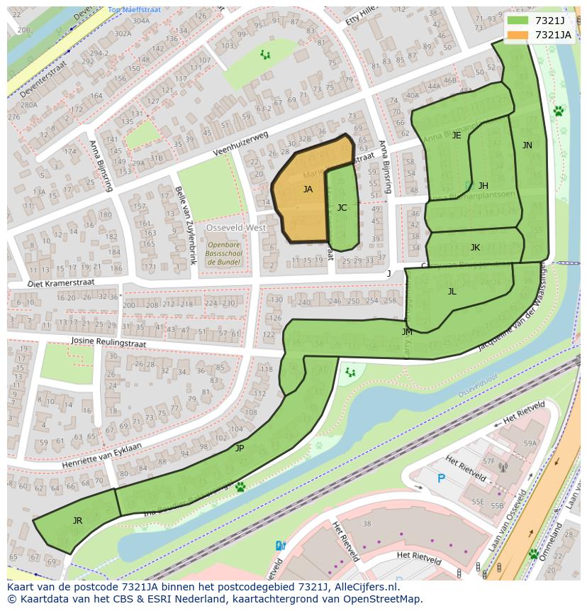 Afbeelding van het postcodegebied 7321 JA op de kaart.
