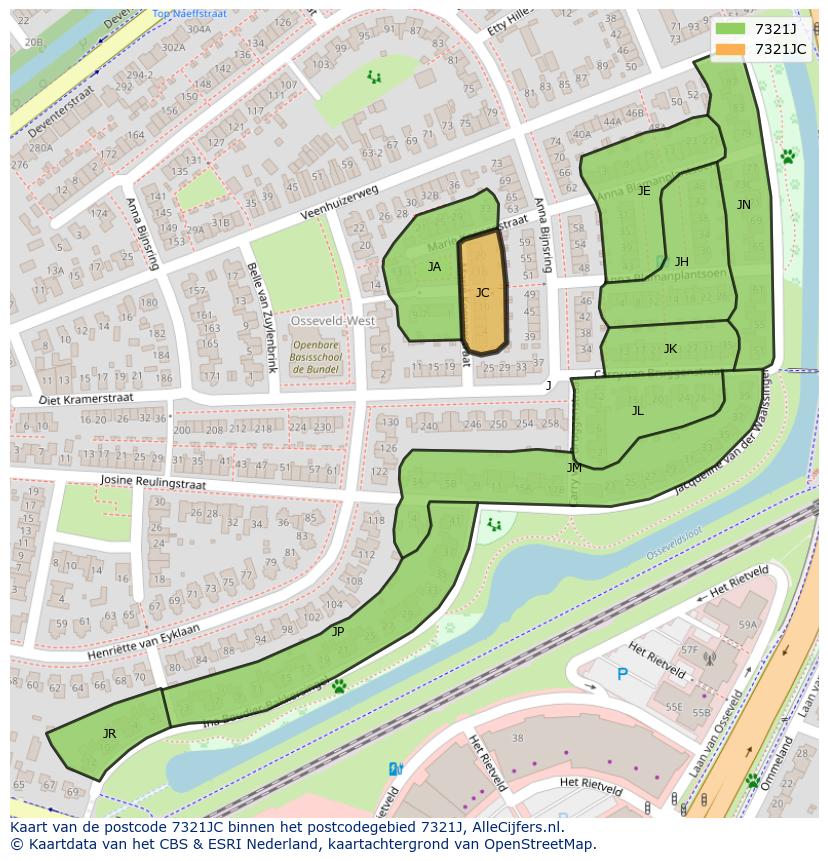 Afbeelding van het postcodegebied 7321 JC op de kaart.