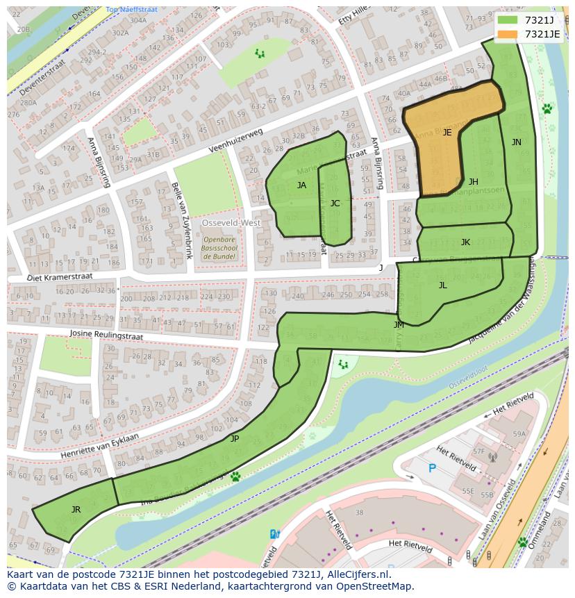 Afbeelding van het postcodegebied 7321 JE op de kaart.