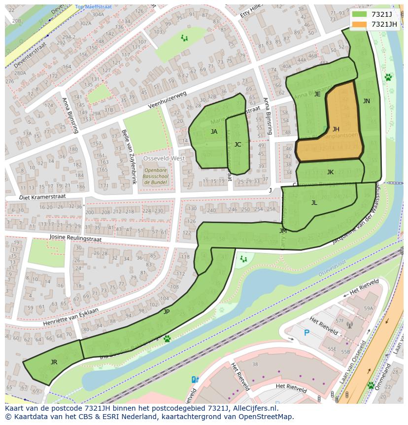 Afbeelding van het postcodegebied 7321 JH op de kaart.