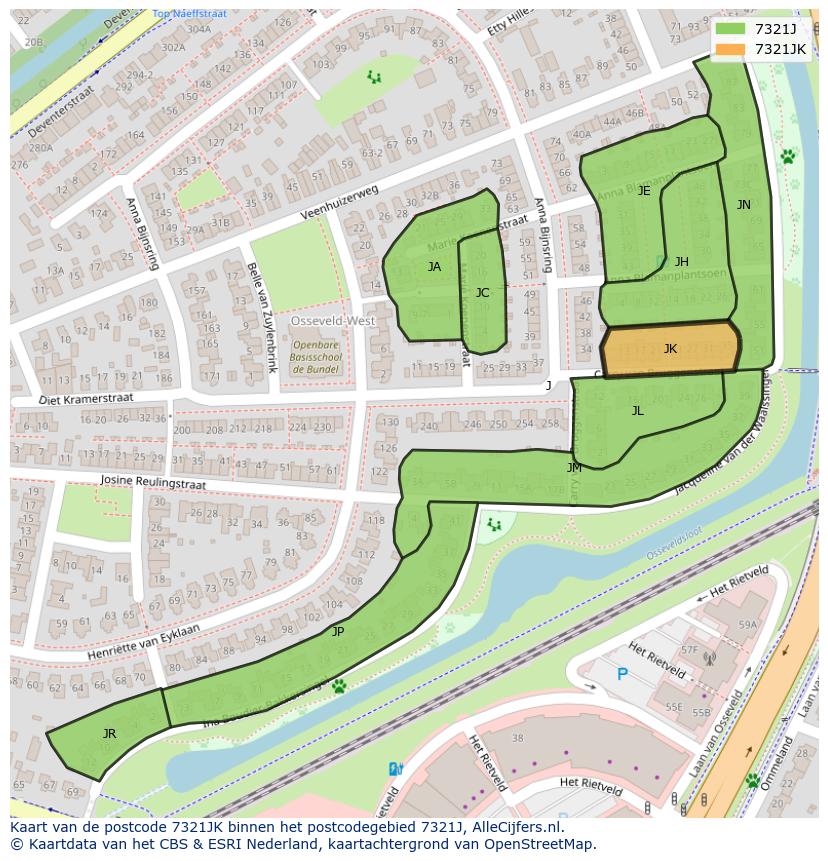 Afbeelding van het postcodegebied 7321 JK op de kaart.