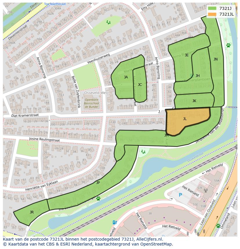 Afbeelding van het postcodegebied 7321 JL op de kaart.