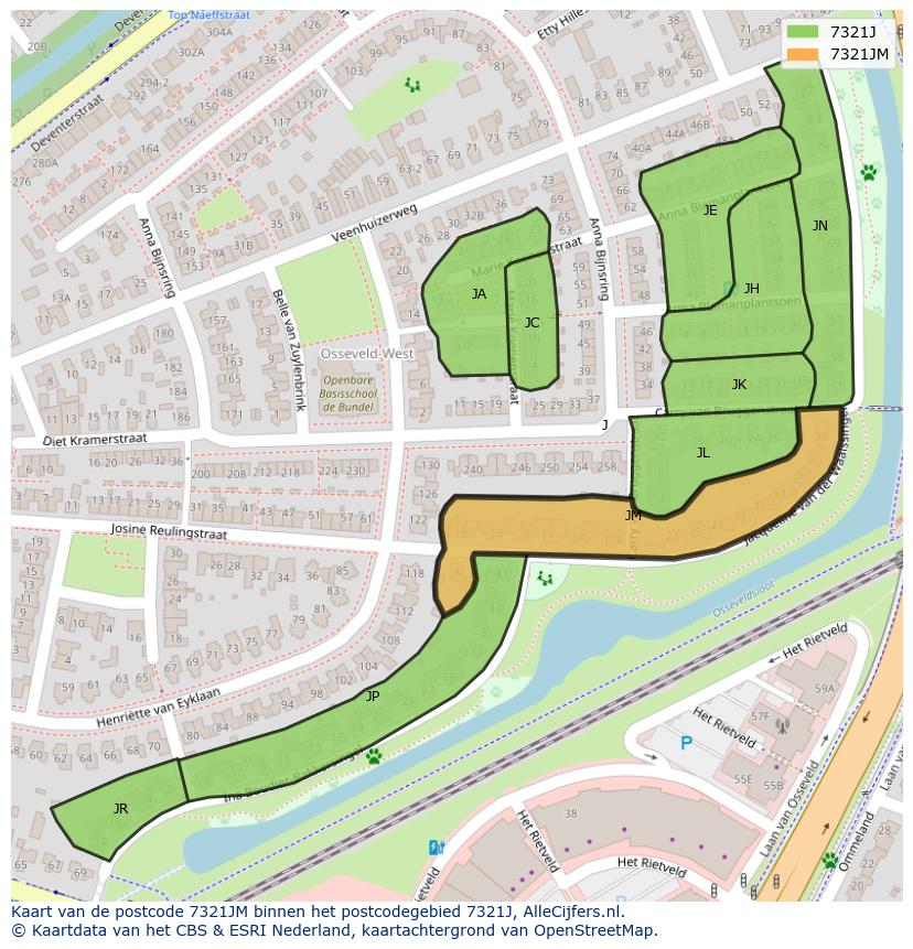 Afbeelding van het postcodegebied 7321 JM op de kaart.