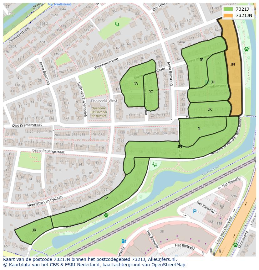 Afbeelding van het postcodegebied 7321 JN op de kaart.