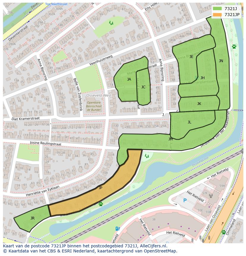 Afbeelding van het postcodegebied 7321 JP op de kaart.