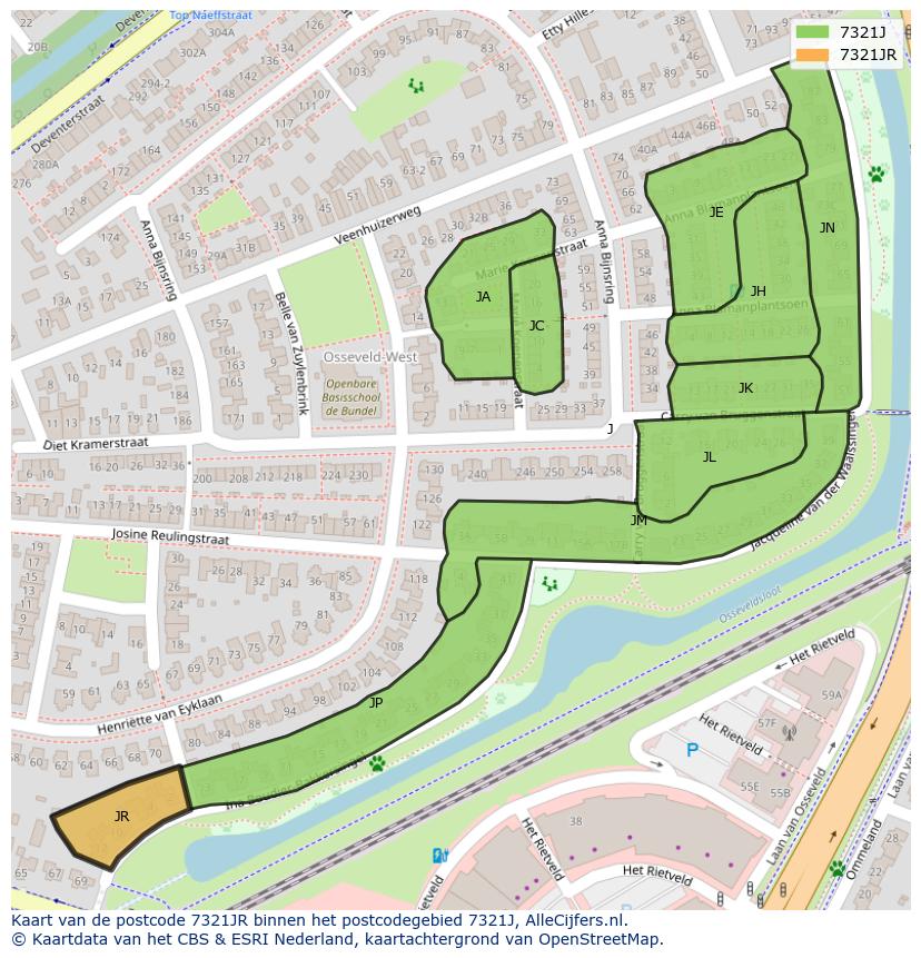 Afbeelding van het postcodegebied 7321 JR op de kaart.