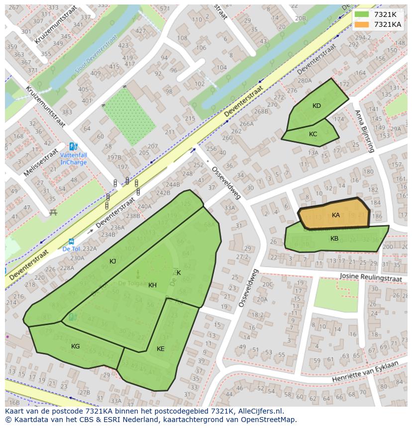 Afbeelding van het postcodegebied 7321 KA op de kaart.